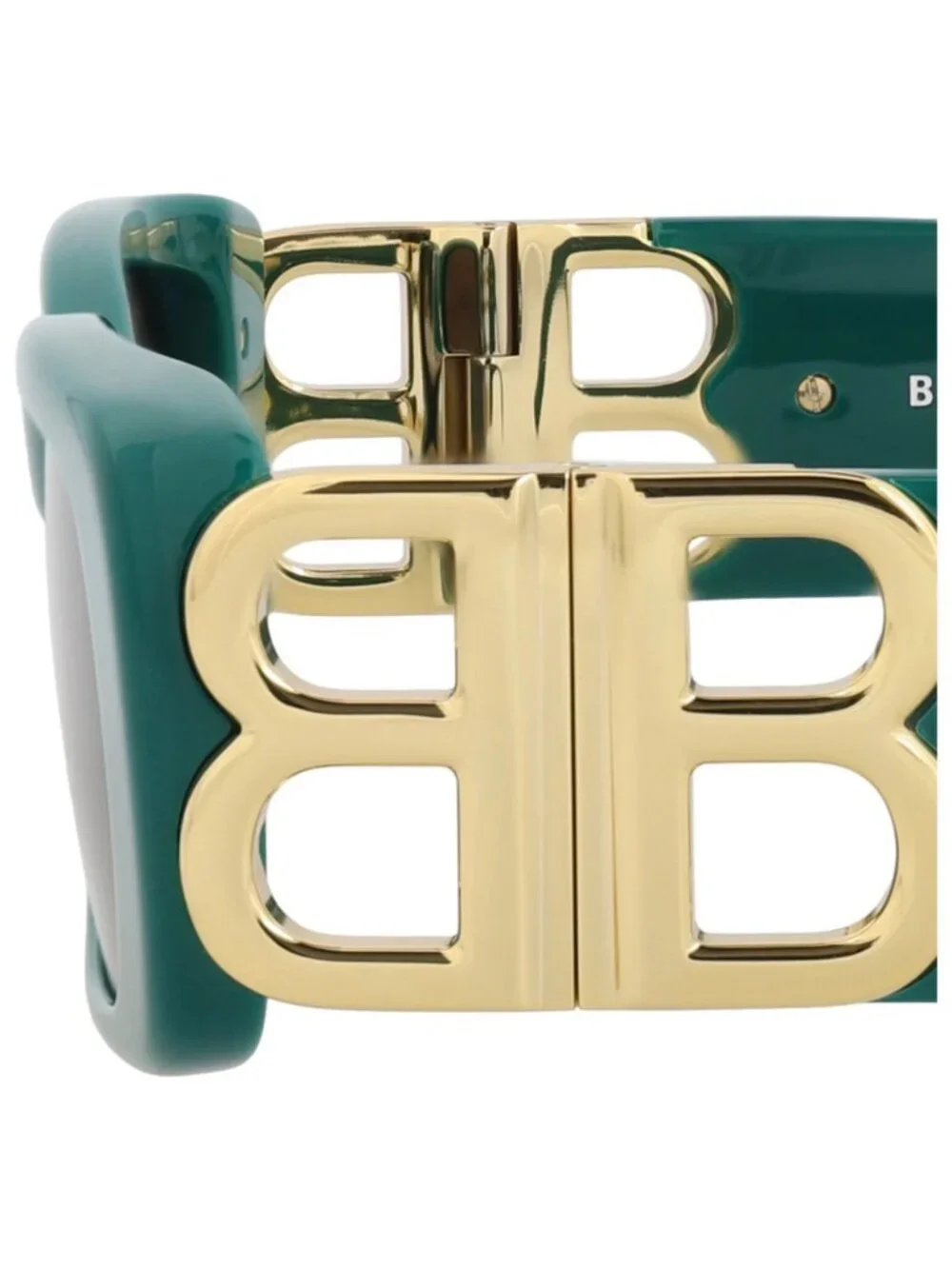 New Balenciaga Women's Sunglasses Square Rectangle Acetate Frame Green Gold Grey